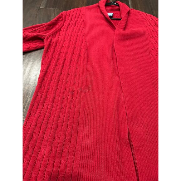 Classic Elements Red Cotton Cable Knit Open Front Long Cardigan Sweater Size 14W - Picture 5 of 9